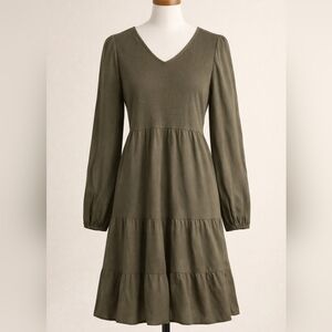 Zesica Olive Green Smocked Tiered Dress | Long Sleeve | Size S